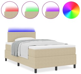 vidaXL Κρεβάτι σπαστής βάσης με Στρώμα & LED Φως Μπεζ 120x200 εκ. Ύφασμα βελόνα