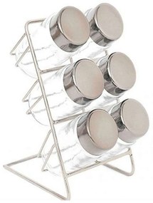 Βάση Μπαχαρικών Με Δοχεία (Σετ 6Τμχ) 014.KG0761 Inox Μέταλλο,Γυαλί
