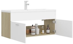 vidaXL Ντουλάπι Μπάνιου με Νιπτήρα Λευκό / Sonoma Δρυς από Επεξ. Ξύλο