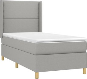 vidaXL Κρεβάτι Boxspring με Στρώμα &amp; LED Αν.Γκρι 90x190 εκ. Υφασμάτινο