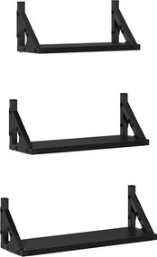 vidaXL Ράφι Τοίχου Επιτοίχιο με αποθήκευση 3 pcs Μαύρη Οξυά