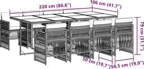 vidaXL Σετ Τραπεζαρίας Κήπου 9 τεμ. Αν. Γκρι Συνθ. Ρατάν με Μαξιλάρια