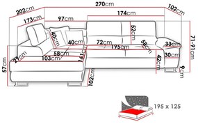 Γωνιακός Καναπές Comfivo 166, Λειτουργία ύπνου, Αποθηκευτικός χώρος, 270x202x71cm, 143 kg, Πόδια: Πλαστική ύλη, Μέταλλο | Epipla1.gr
