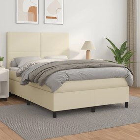 vidaXL Κρεβάτι Boxspring με Στρώμα Κρεμ 140x190εκ. από Συνθετικό Δέρμα
