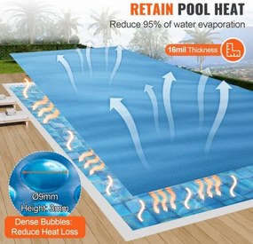 VEVOR Solar Pool Cover 36x16 ft Inground Above Ground Pools Solar Blanket 16 mil