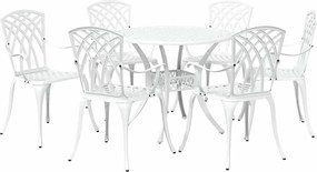 vidaXL Σέτ φαγητού για κήπο 7 pcs Λευκό Αλουμίνιο