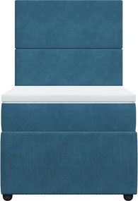 vidaXL Κρεβάτι Boxspring με Στρώμα Μπλε 90x200 εκ. Βελούδινο