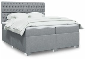 vidaXL Κρεβάτι Boxspring με Στρώμα Ανοιχτό Γκρι 200x200 εκ. Υφασμάτινο