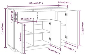 Μπουφές Λευκός 110 x 34 x 75 εκ. από Μασίφ Ξύλο Πεύκου - Λευκό