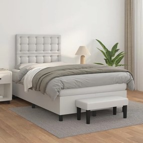 Κρεβάτι Boxspring με Στρώμα Λευκό 120x190εκ.από Συνθετικό Δέρμα - Λευκό