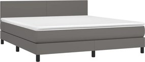 vidaXL Κρεβάτι Boxspring με Στρώμα &amp; LED Γκρι 160x200 εκ. Συνθ. Δέρμα