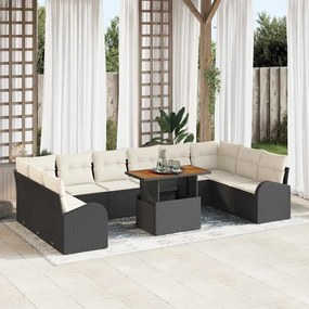 vidaXL Σετ Καναπέ Κήπου με μαξιλάρι 11 pcs Μαύρο και κρεμ