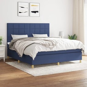 Κρεβάτι Boxspring με Στρώμα Μπλε 160x200 εκ. Υφασμάτινο - Μπλε