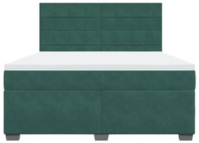 vidaXL Κρεβάτι Boxspring με Στρώμα Σκούρο Πράσινο 180x200εκ. Βελούδινο