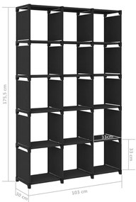 Ραφιέρα με 15 Κύβους &amp; Κουτιά Μαύρη 103x30x175,5 εκ. Υφασμάτινη - Μαύρο