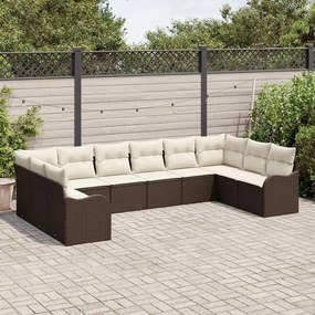 vidaXL Σετ Καναπέ Κήπου με μαξιλάρι 10 pcs Καφέ Πολυ ράταν