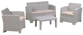 SAVANNA Set Σαλόνι Κήπου Βεράντας K/D, PP-UV Sand Grey Μαξιλάρια Μπεζ Table Sofa 2Seater 2 Armchairs Ε352,1