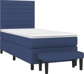vidaXL Κρεβάτι Boxspring με Στρώμα Μπλε 90x190 εκ.Υφασμάτινο