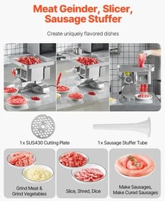 VEVOR Commercial Electric Meat Grinder Slicer 11 Lbs/Min Sausage Stuffer Maker