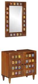 vidaXL Σετ Επίπλων Μπάνιου Επιτοίχιο 2 pcs Καρυδιά Στερεό ξύλο μάνγκο