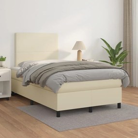 vidaXL Κρεβάτι Boxspring με Στρώμα Κρεμ 120x200εκ. από Συνθετικό Δέρμα