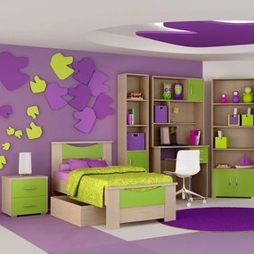 Κρεβάτι Παιδικό Νο. 15 Smile 90x190 Oak-Green Μονό Μελαμίνη
