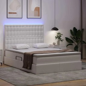 vidaXL Κρεβάτι με αποθηκευτικό χώρο και LED Καθαρό Λευκό 140 x 200 cm