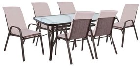 Σετ κήπου Τραπεζαρία HM10571.02 7 τεμ Μεταλλικό Καφέ με Τραπέζι 160x90x72 εκ. &amp; 6 Καρέκλες με Μαξιλάρι