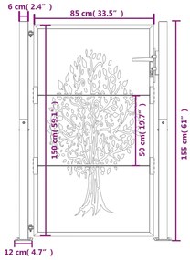 Πύλη Κήπου με Σχέδιο Δέντρο Ανθρακί 105 x 155 εκ. Ατσάλινη - Ανθρακί