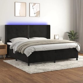 Κρεβάτι Boxspring με Στρώμα &amp; LED Μαύρο 200x200 εκ. Βελούδινο