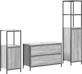 vidaXL Σετ Επίπλων Μπάνιου 3 pcs Γκρίζο Σονομα Επεξεργασμένο ξύλο