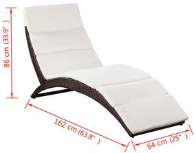 vidaXL Ξαπλώστρα Πτυσσόμενη Καφέ από Συνθετικό Ρατάν με Μαξιλάρι