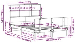 Κρεβάτι Βιβλιοθήκη Χωρίς Στρώμα 140x200 εκ Μασίφ Ξύλο Πεύκο - Καφέ