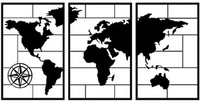 Διακοσμητικό Τοίχου World Map (Σετ 3Τμχ) 899SKL2441 50x75cm Black Wallity Μέταλλο