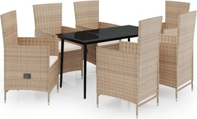 vidaXL Σετ Τραπεζαρίας Κήπου 7 Τεμαχίων Μπεζ με Μαξιλάρια