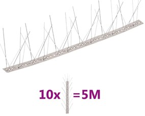 vidaXL Απωθητικές Ακίδες Περιστεριών 5 Σειρών Σετ των 10 5μ Αν.Ατσάλι