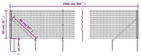 vidaXL Συρματόπλεγμα Περίφραξης Ανθρακί 0,8 x 25 μ. με Καρφωτές Βάσεις