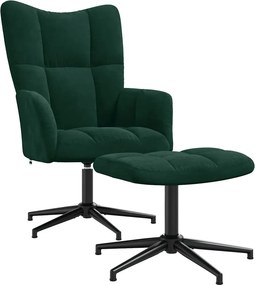vidaXL Πολυθρόνα Relax Σκούρο Πράσινο Βελούδινη με Σκαμπό