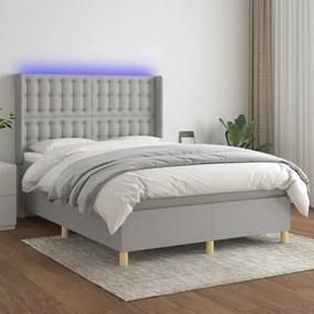 vidaXL Κρεβάτι Boxspring με Στρώμα &amp; LED Αν.Γκρι 140x190εκ. Υφασμάτινο