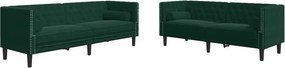 vidaXL Καναπές Chesterfield Σετ 2 Τεμ. με Στηρίγματα Πράσινο Βελούδο