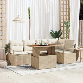 vidaXL Σετ Καναπέ Κήπου με αποθήκευση 6 pcs Μπεζ Πολυ ράταν