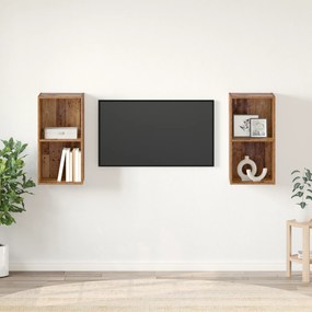 vidaXL Τηλεοπτική Κάβα Τοίχου 2 pcs Παλιό ξύλο 37 x 37 x 72 εκ