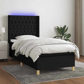 vidaXL Κρεβάτι Boxspring με Στρώμα &amp; LED Μαύρο 90x200 εκ. Υφασμάτινο