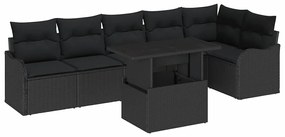 vidaXL Σετ Καναπέ Κήπου με μαξιλάρι 7 pcs Μαύρο Πολυ ράταν