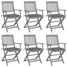 Καρέκλες Εξωτ. Χώρου Πτυσσόμενες 6 τεμ Ξύλο Ακακίας & Μαξιλάρια