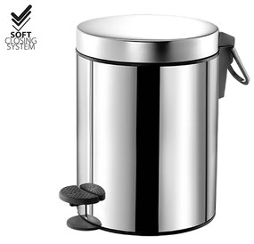 Χαρτοδοχείο 5lt Ø205xH280mm Βαρέως Τύπου Soft Closing System Sanco Waste Bins Chrome 90680-A03