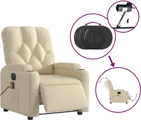 vidaXL Πολυθρόνα Μασάζ Ανακλινόμενη Ηλεκτρική Κρεμ Υφασμάτινη