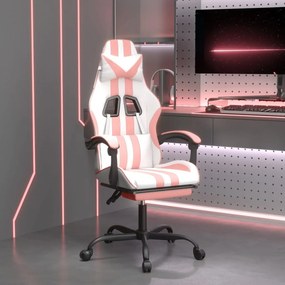 VidaXL Καρέκλα Gaming Περιστεφόμενη Υποπόδιο Λευκή & Ροζ Συνθ. Δέρμα