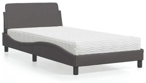 Κρεβάτι με Στρώμα Γκρι 100x200 εκ. από Συνθετικό Δέρμα