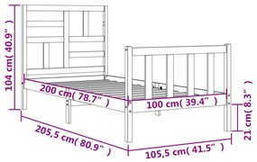 Σκελετός Κρεβατιού Χωρίς Στρώμα 100x200 εκ. Μασίφ Πεύκο - Καφέ